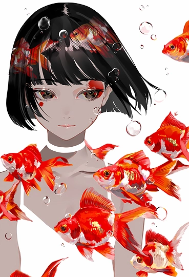 更紗琉金-草丛看图