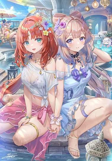 水も滴る水元素コンビ-草丛看图