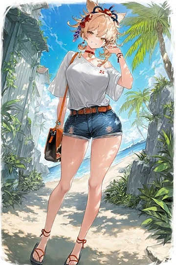 デニムショートパンツな宵宮ちゃん-草丛看图