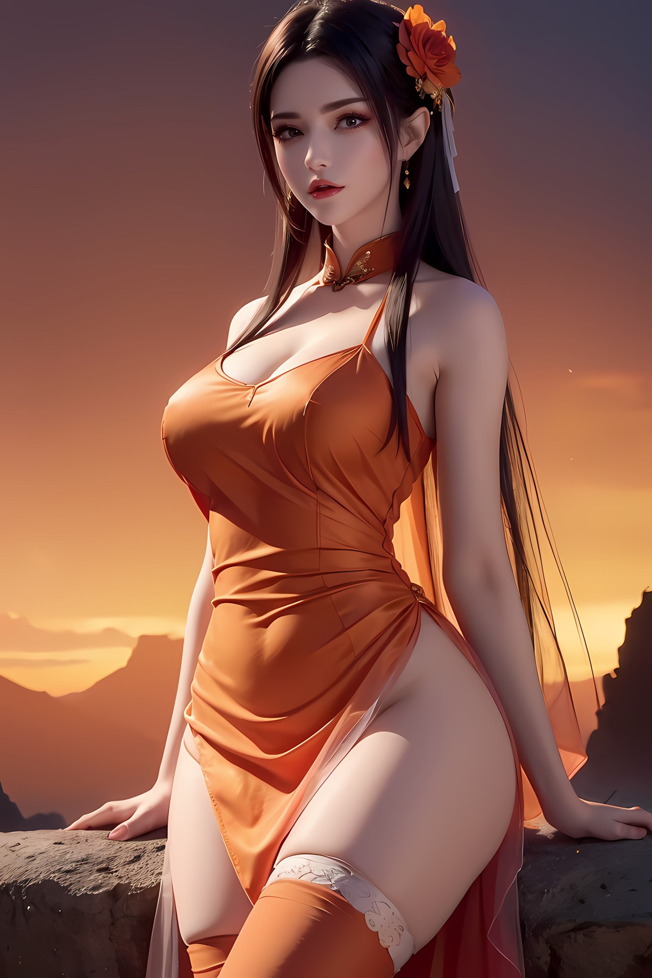 图片[3]-精选AI绘画 580 美杜莎 橙色旗袍[46P]-草丛看图