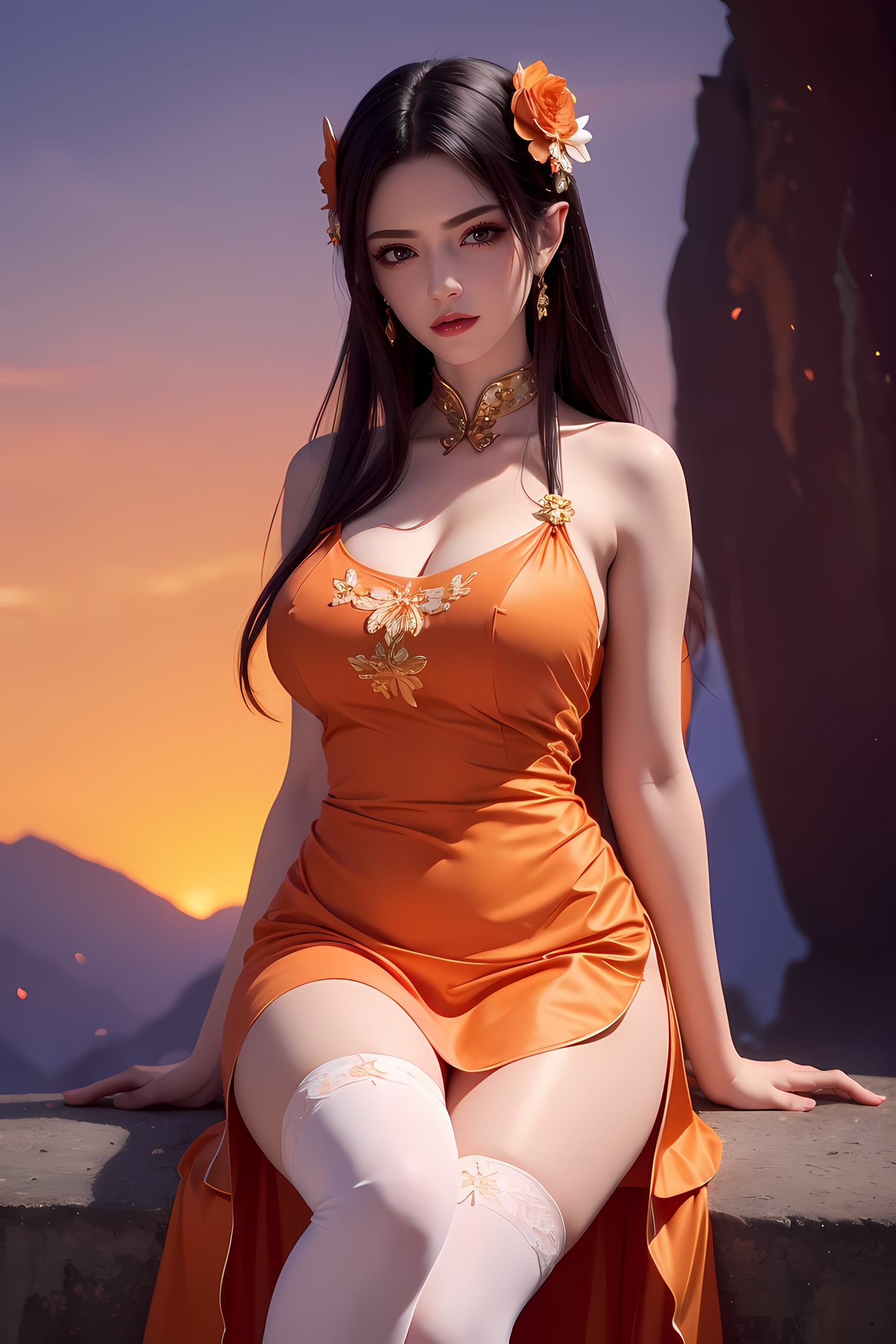 图片[6]-精选AI绘画 580 美杜莎 橙色旗袍[46P]-草丛看图