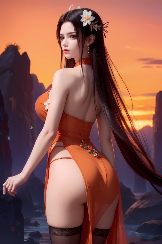 精选AI绘画 580 美杜莎 橙色旗袍[46P]-草丛看图