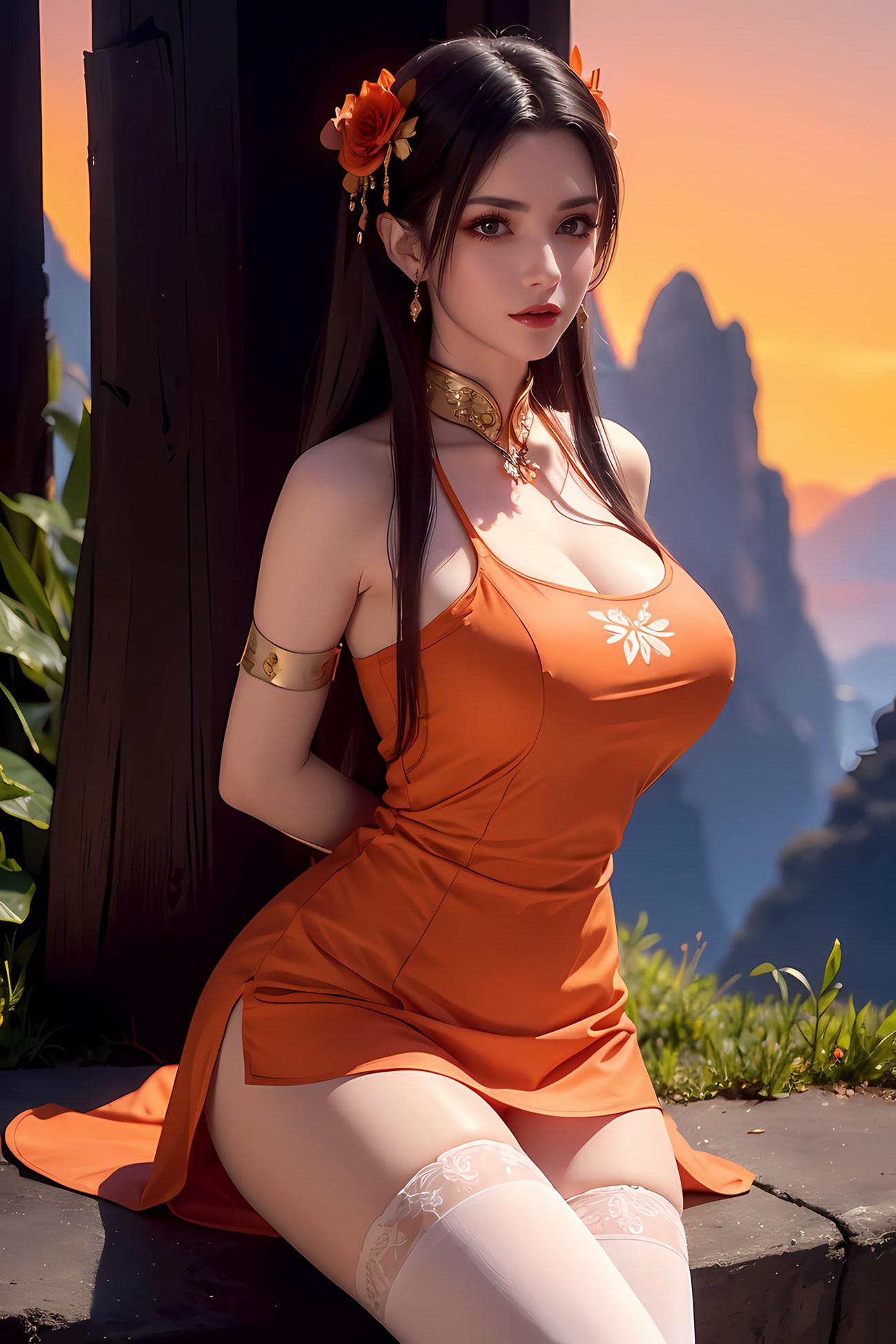 图片[8]-精选AI绘画 580 美杜莎 橙色旗袍[46P]-草丛看图