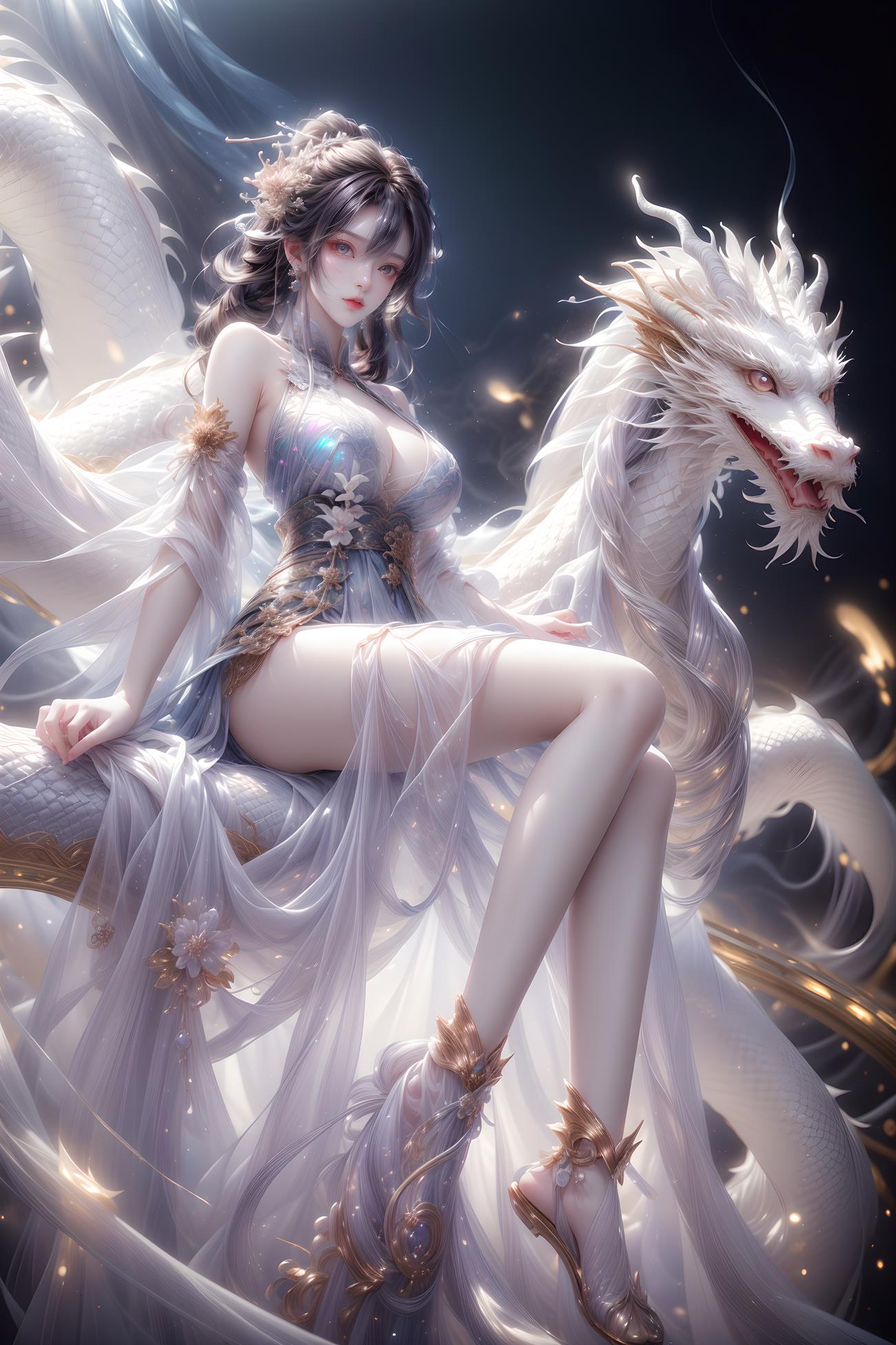 图片[4]-精选AI绘画 428 白龙和少女[70P]-草丛看图