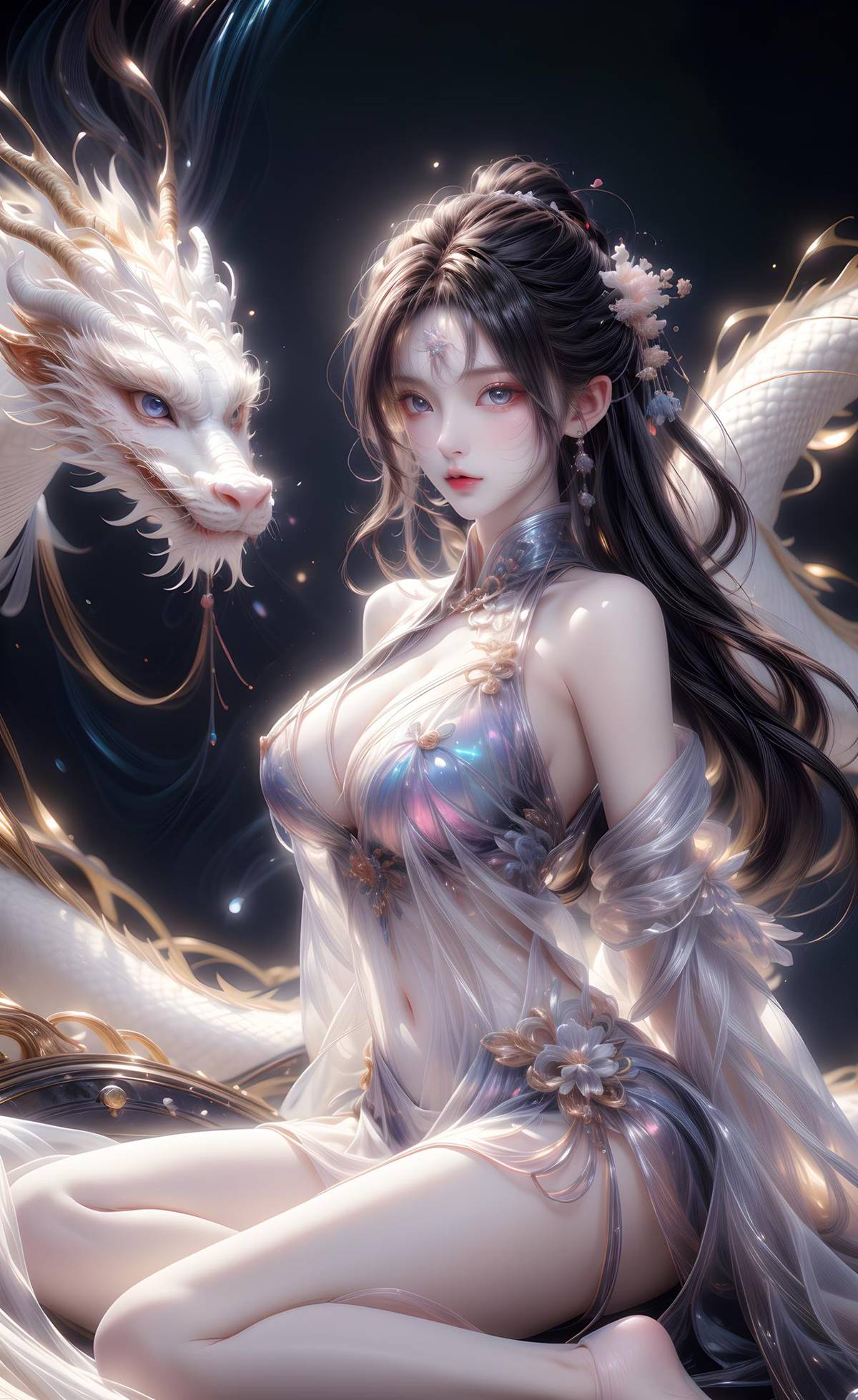 图片[1]-精选AI绘画 428 白龙和少女[70P]-草丛看图