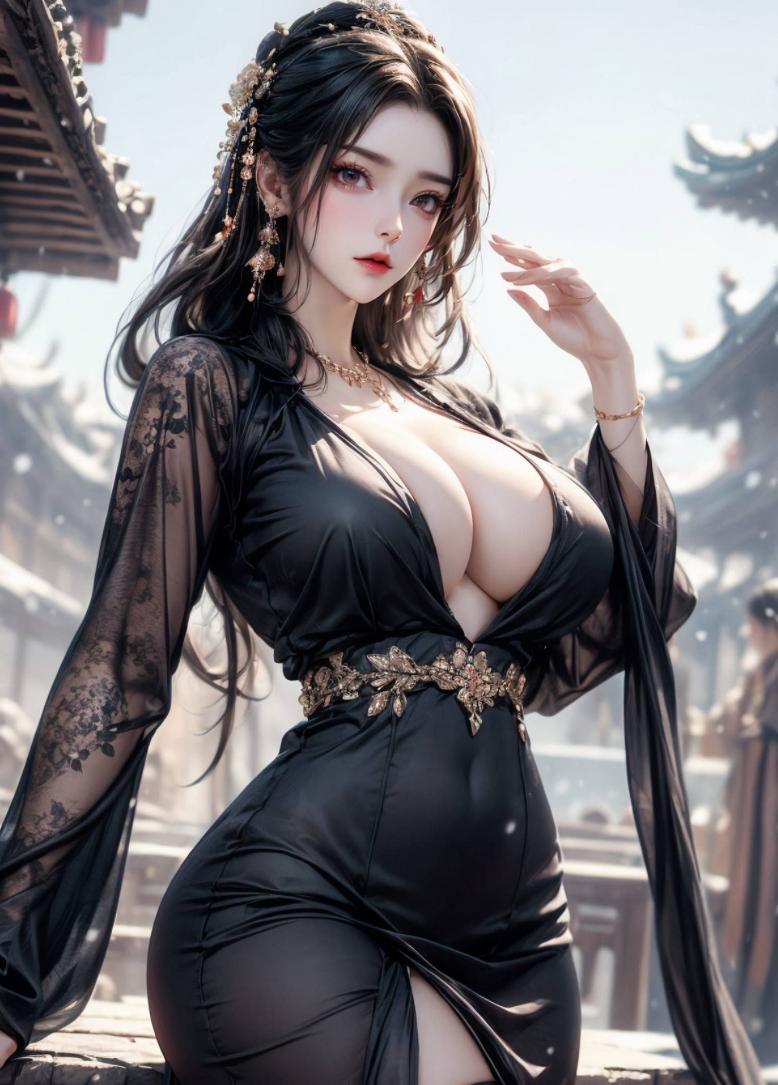 图片[6]-精选AI绘画 105 皇城贵妃-黑色衣裙[15P]-草丛看图