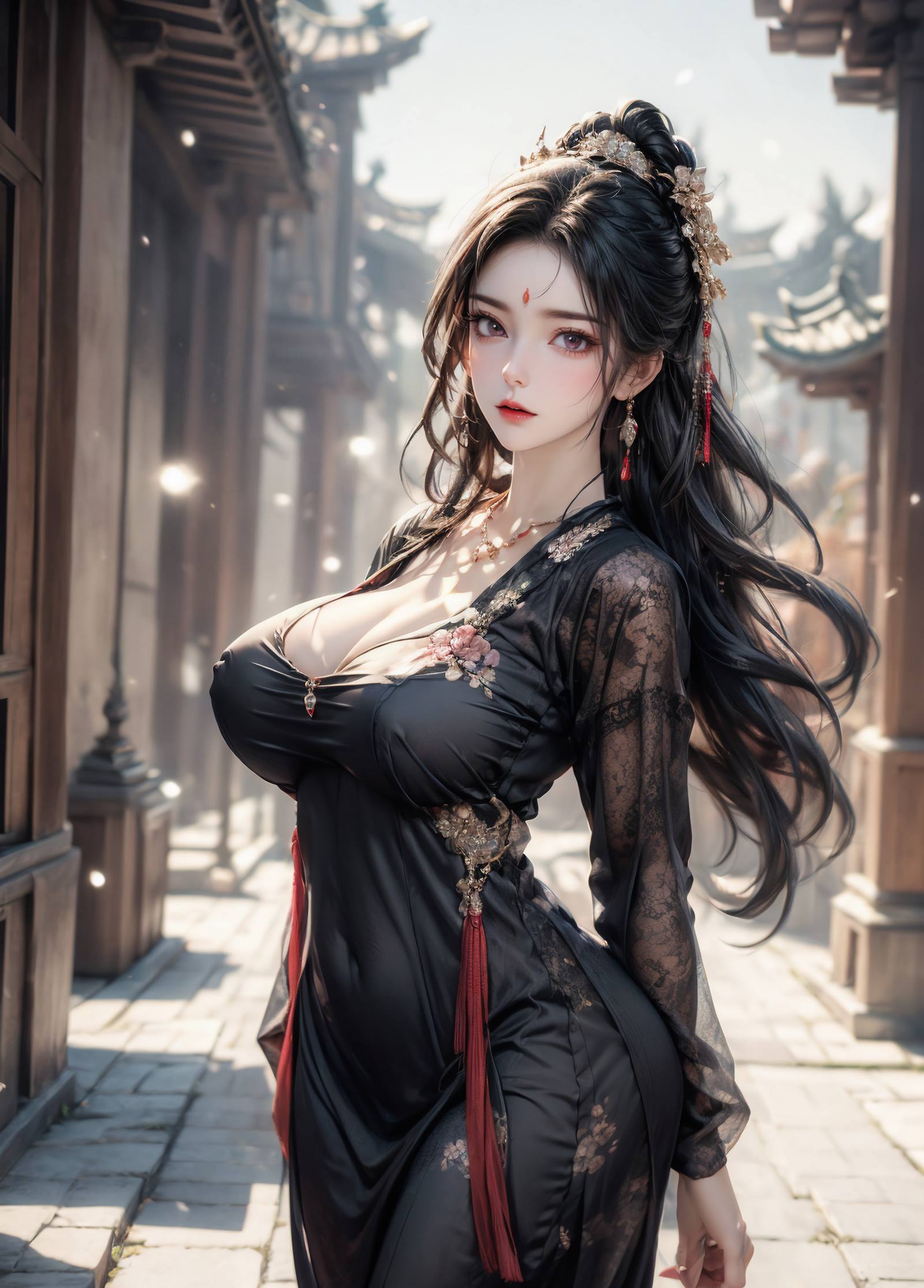 图片[1]-精选AI绘画 105 皇城贵妃-黑色衣裙[15P]-草丛看图