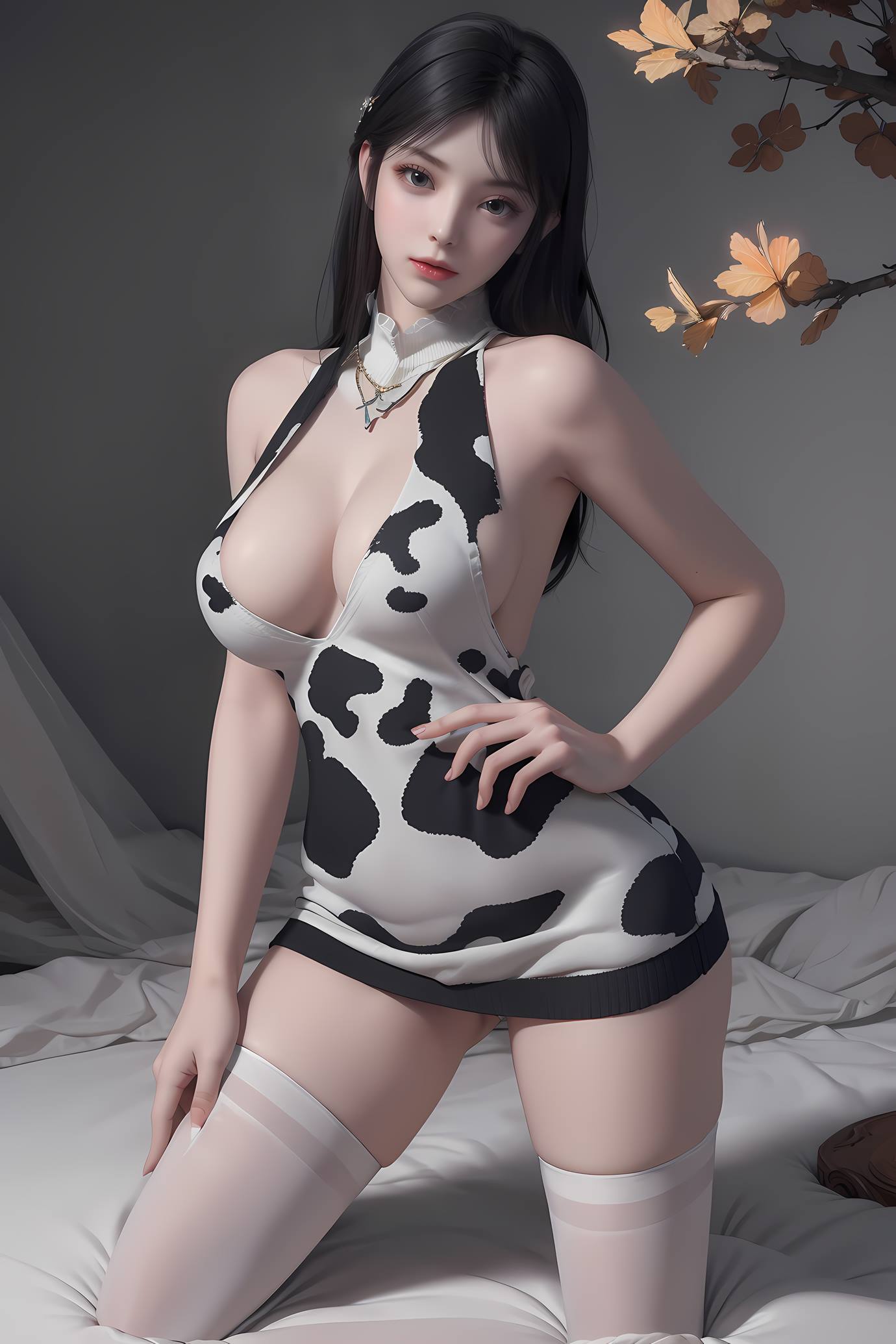 图片[3]-精选AI 绘画 549 萧熏儿 奶牛装[33P]-草丛看图