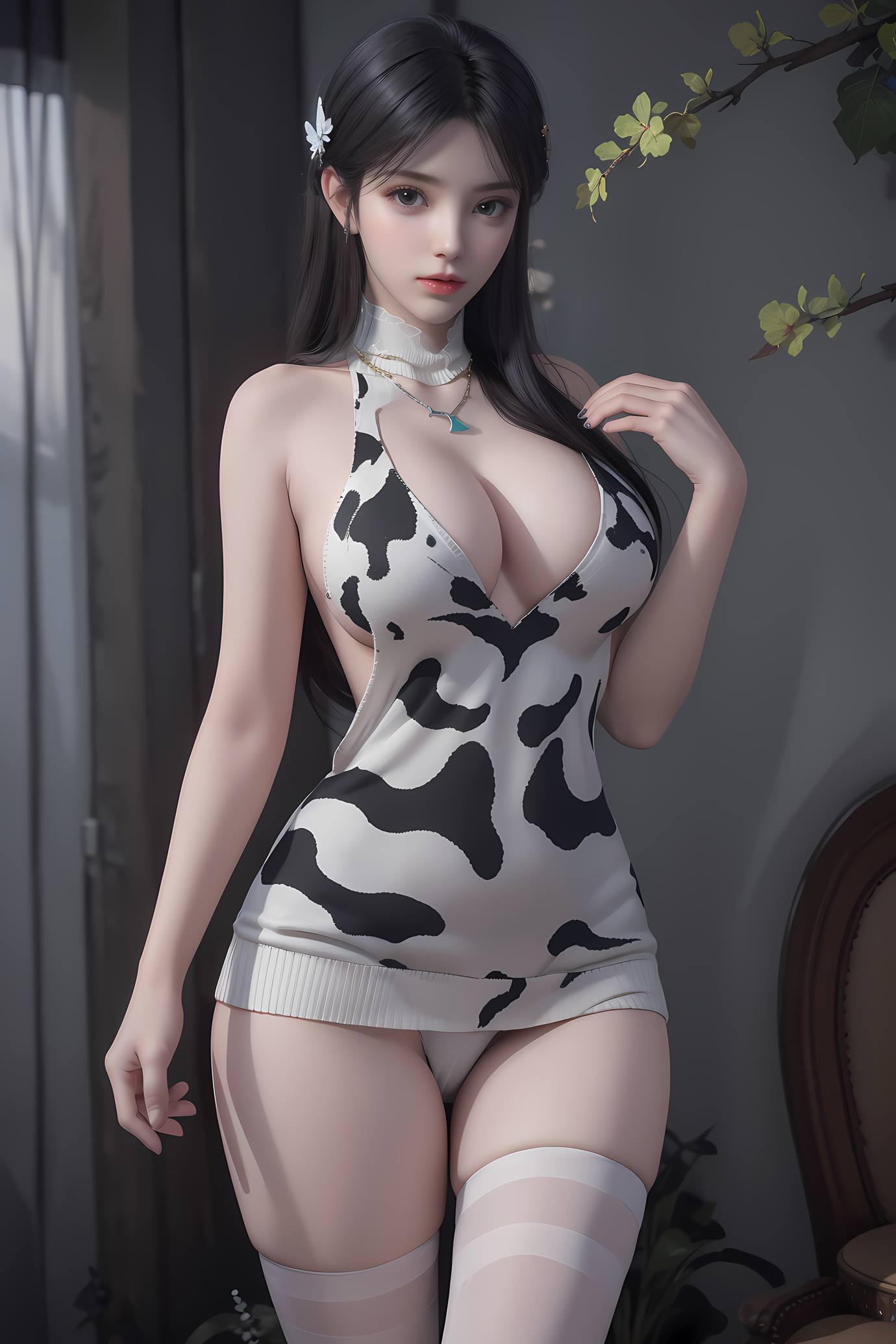 图片[5]-精选AI 绘画 549 萧熏儿 奶牛装[33P]-草丛看图