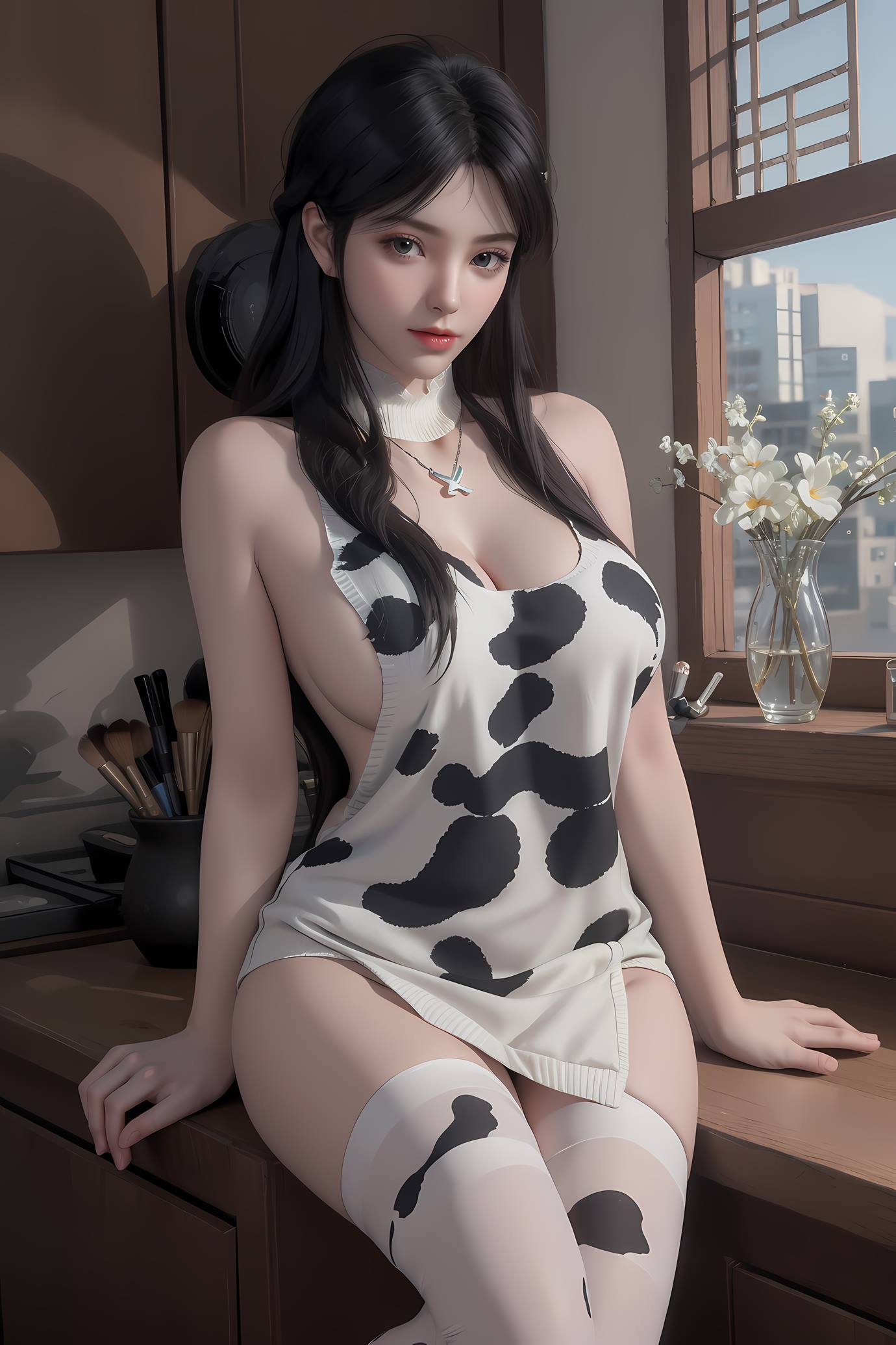 图片[6]-精选AI 绘画 549 萧熏儿 奶牛装[33P]-草丛看图