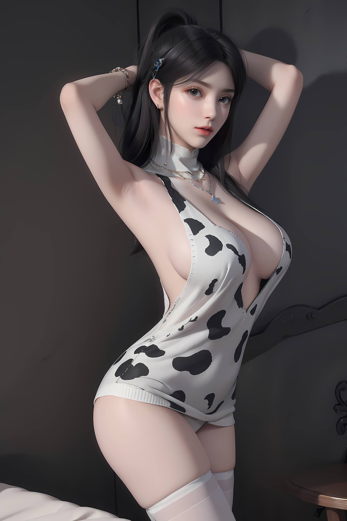 图片[7]-精选AI 绘画 549 萧熏儿 奶牛装[33P]-草丛看图