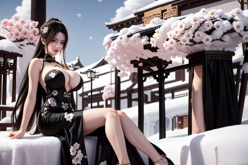 精选AI绘画 114 完美世界-清漪 雪地礼服写真[30P]-草丛看图
