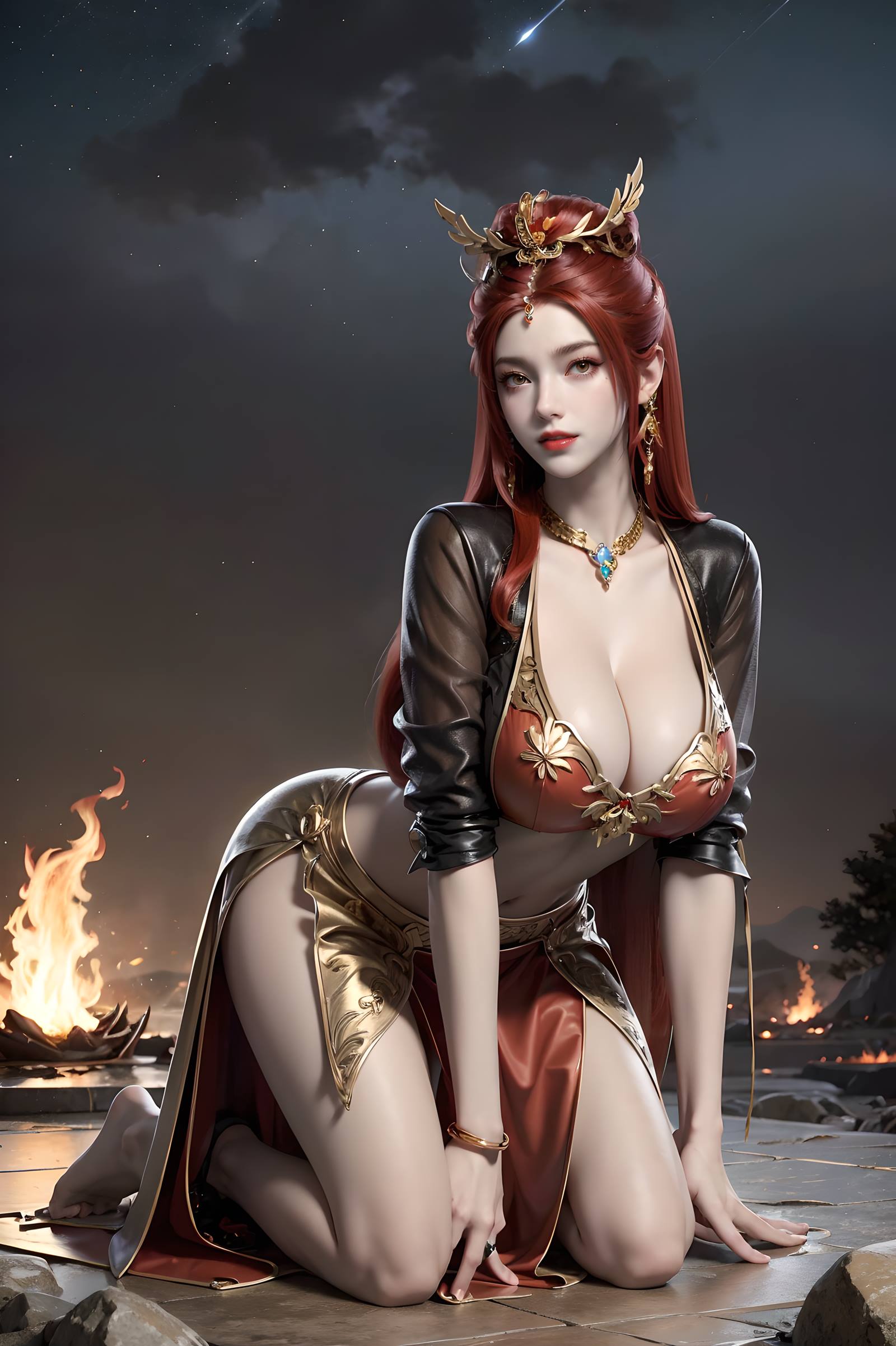 图片[2]-精选AI绘画 116 完美世界-曼珠沙华 户外红色礼服[109P]-草丛看图