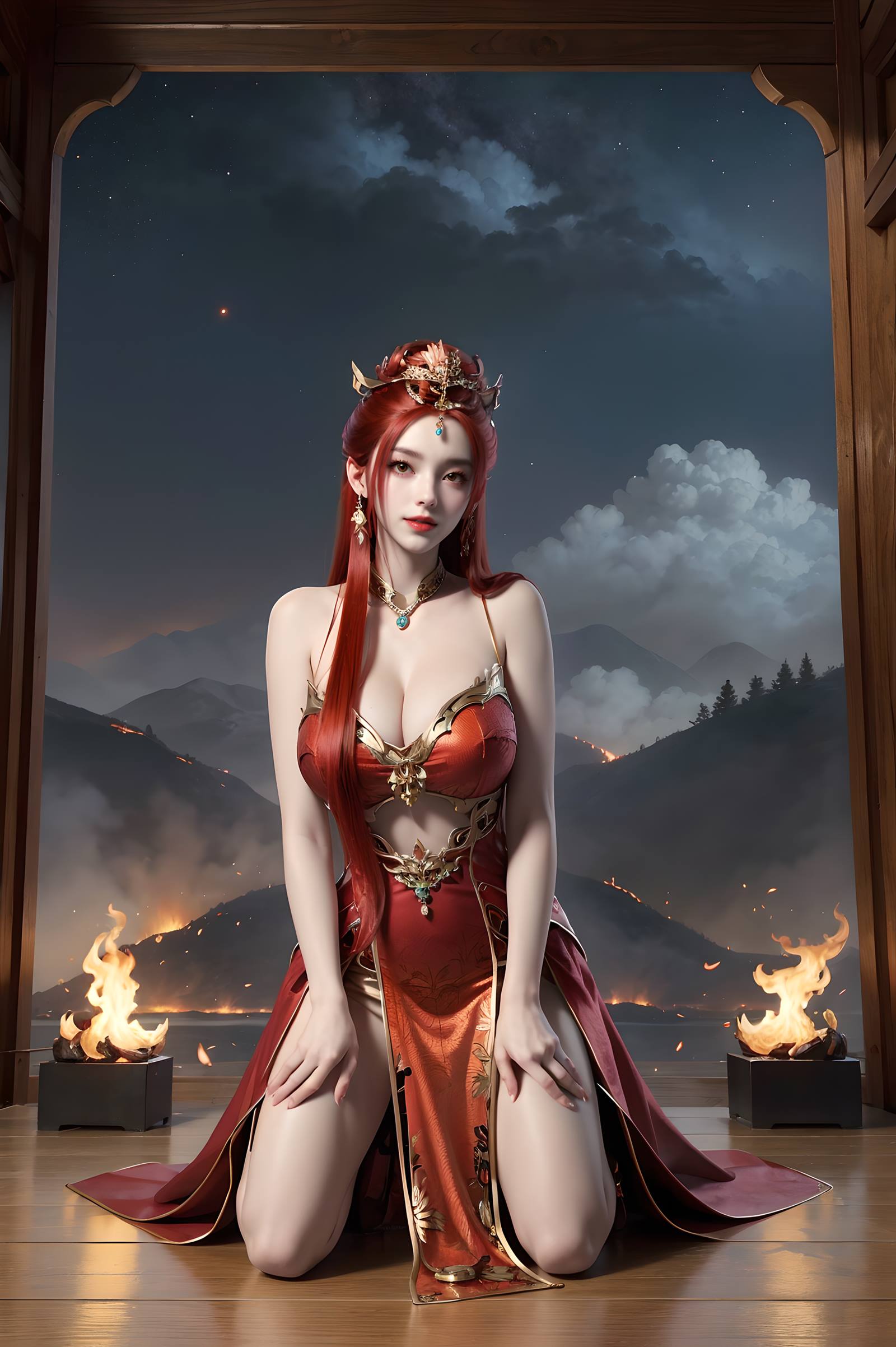 图片[4]-精选AI绘画 116 完美世界-曼珠沙华 户外红色礼服[109P]-草丛看图