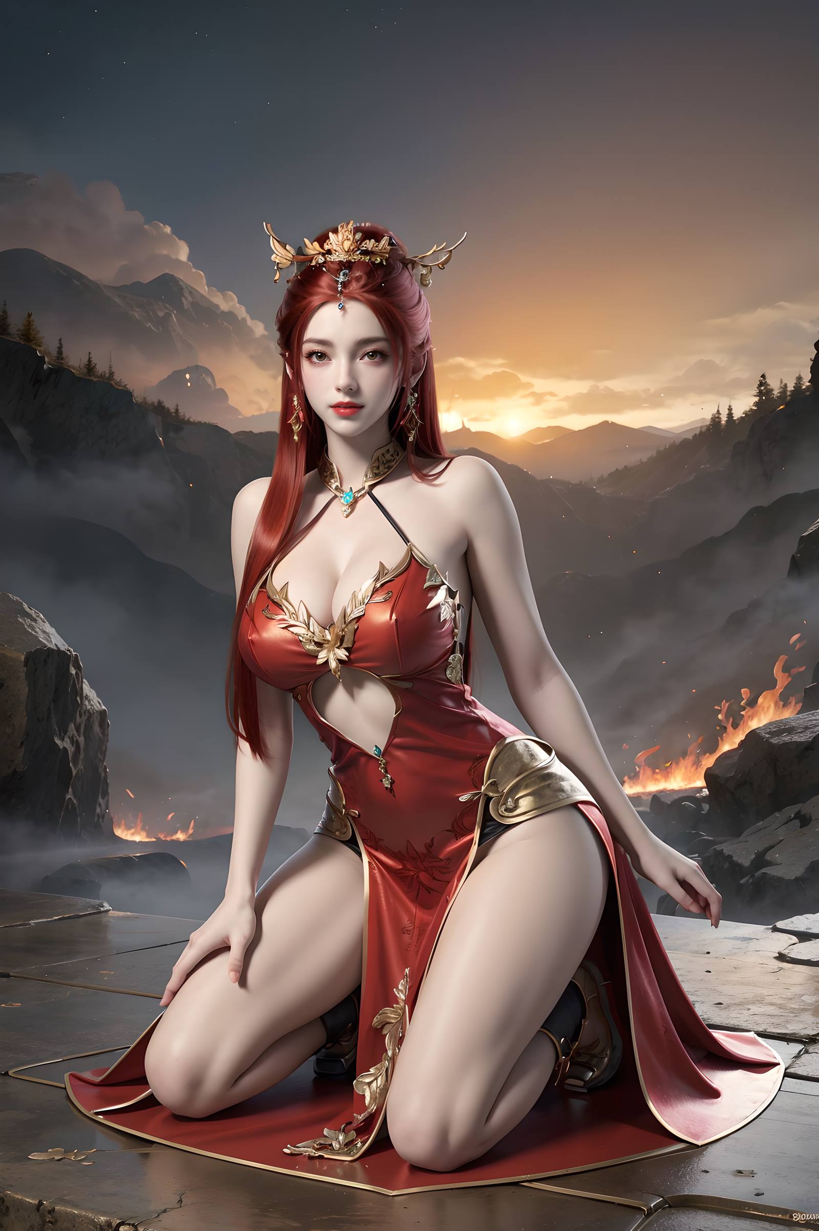 图片[1]-精选AI绘画 116 完美世界-曼珠沙华 户外红色礼服[109P]-草丛看图