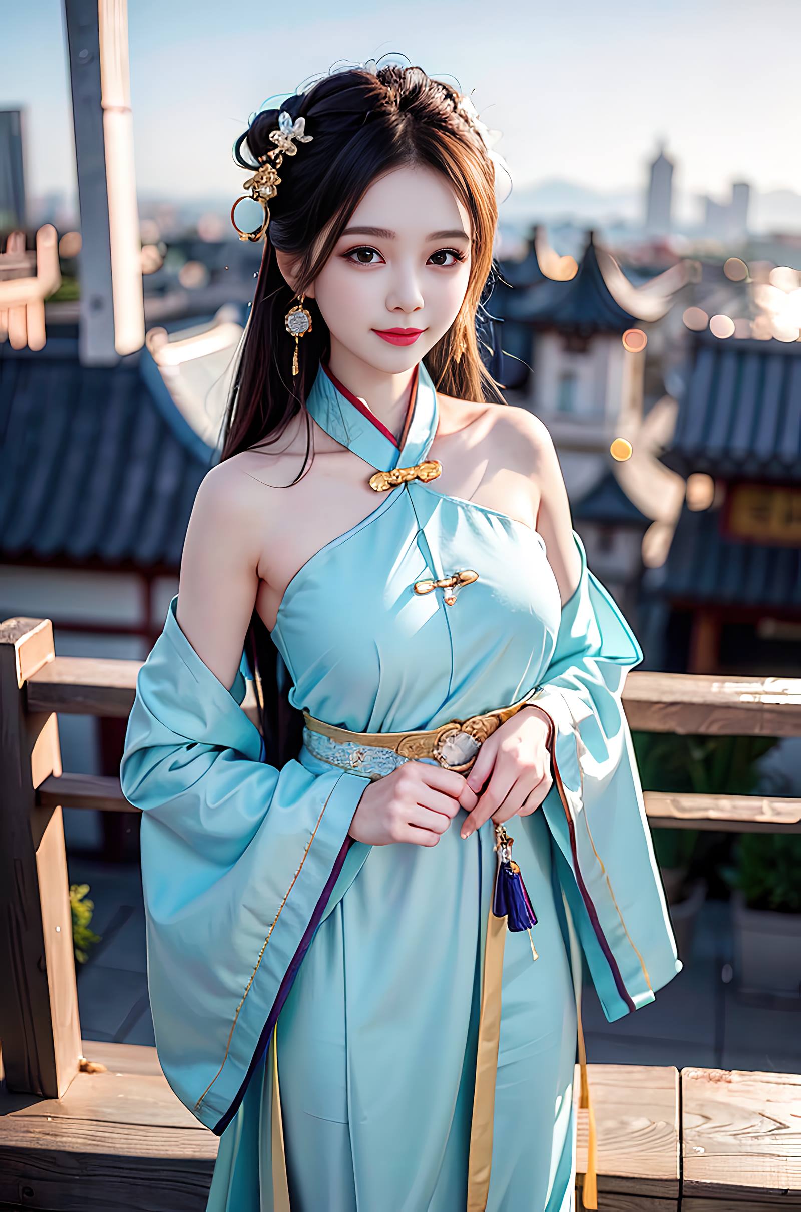 图片[3]-AI绘画 069 温婉柔美穿着浅青色服饰的美女 [30P]-草丛看图