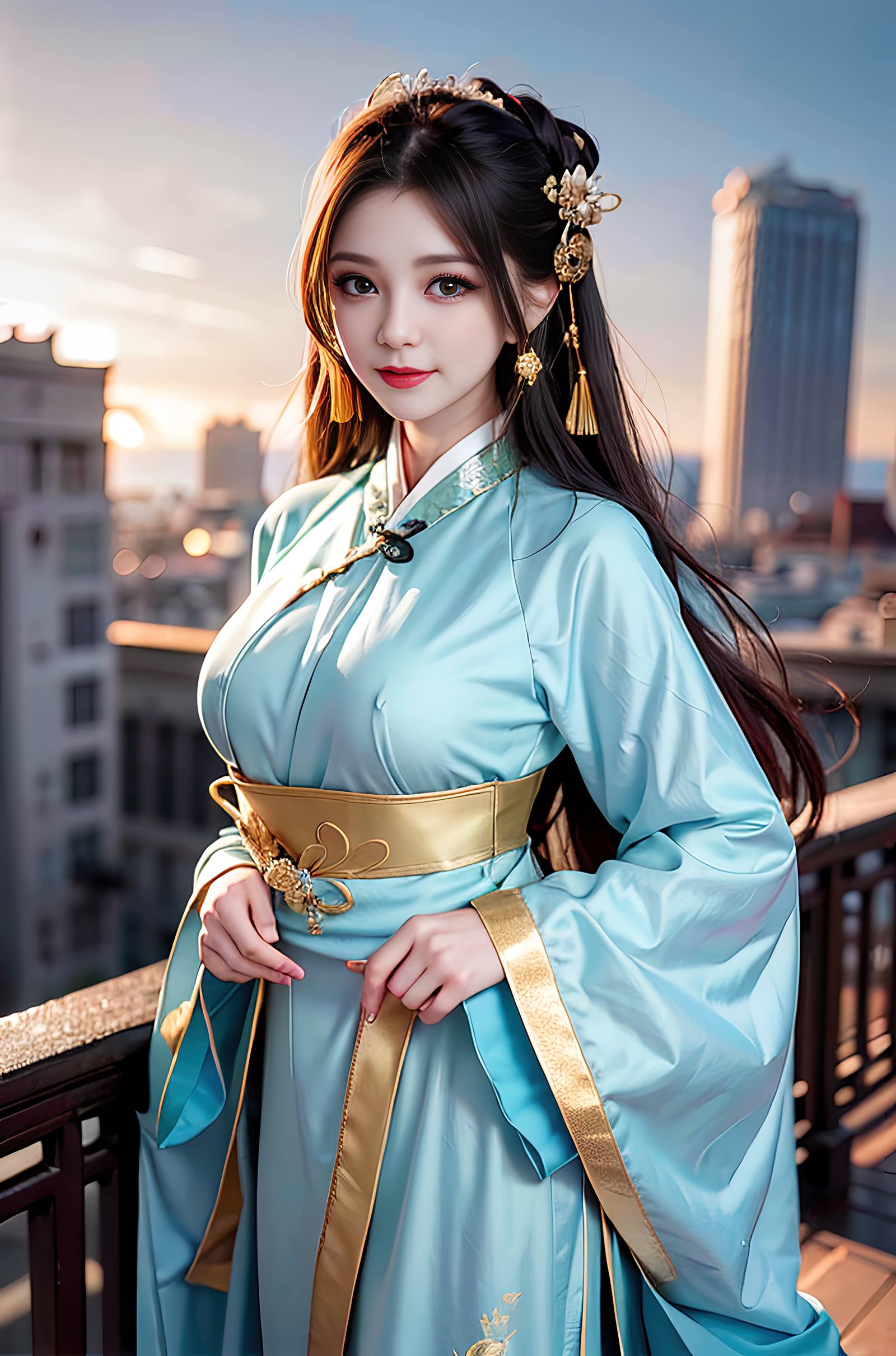 图片[4]-AI绘画 069 温婉柔美穿着浅青色服饰的美女 [30P]-草丛看图