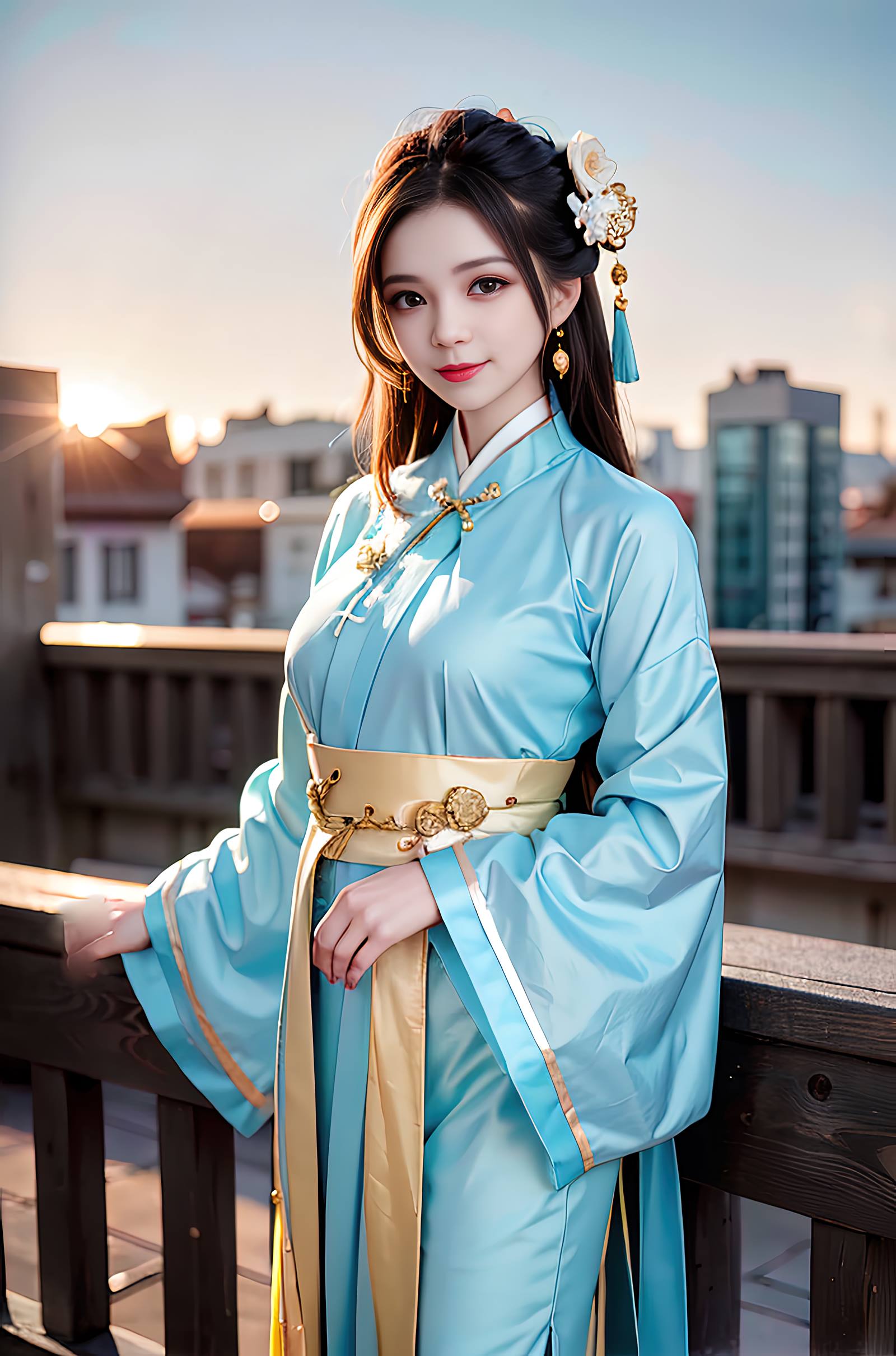 图片[5]-AI绘画 069 温婉柔美穿着浅青色服饰的美女 [30P]-草丛看图