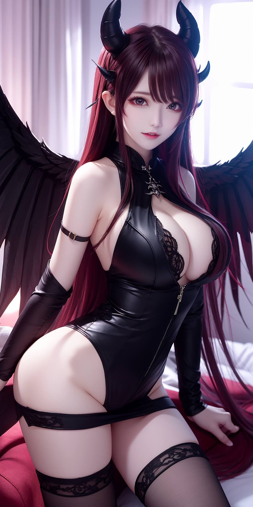 图片[1]-精选AI绘画 088 恶魔少女连体皮衣[80P]-草丛看图