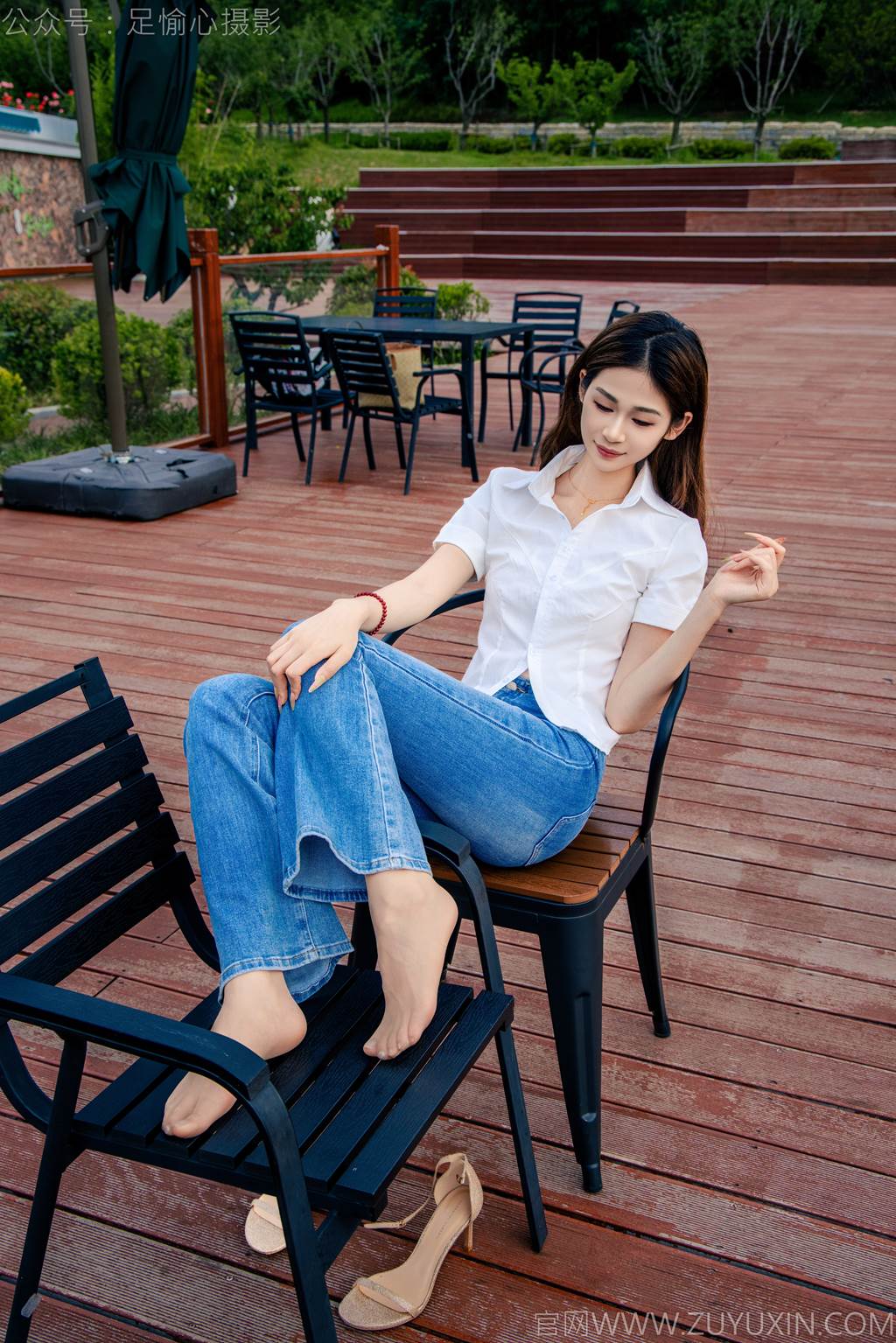 图片[4]-精选足愉心 NO.048 沐晴（搭配：白衬衣、牛仔长裤、肉色丝袜、浅色高跟鞋）[80P]-草丛看图