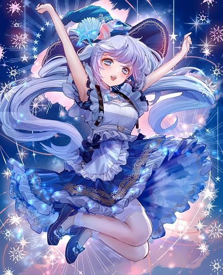 夏の青い魔女ファッション(全身版)-草丛看图