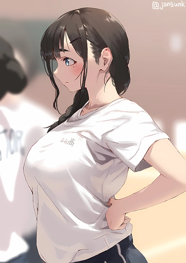 腰を伸ばしながら集合する女子-草丛看图