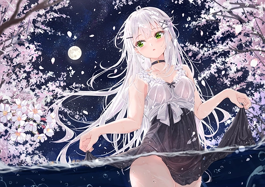 月夜の桜に誘われて-草丛看图