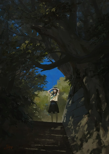 夏の木漏れ日-草丛看图