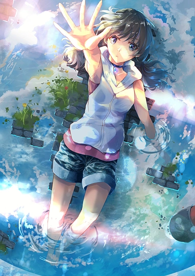 晴れの水たまり-草丛看图