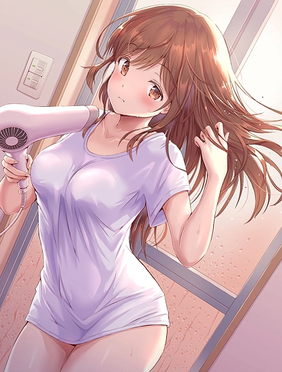 髪を乾かす伊緒ちゃん-草丛看图