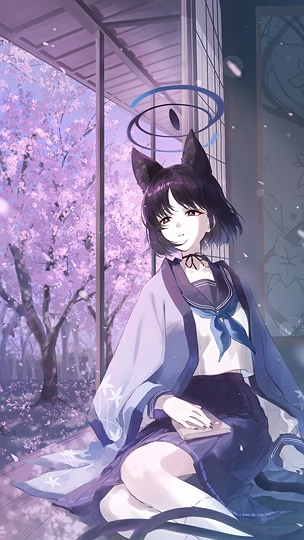 黒猫と夜桜-草丛看图